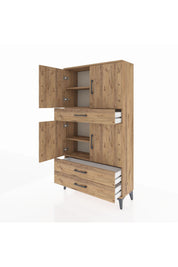 Arges Dolap 4 Raflı 3 Çekmeceli 4 Kapaklı 88x30x163 Çam-Çam