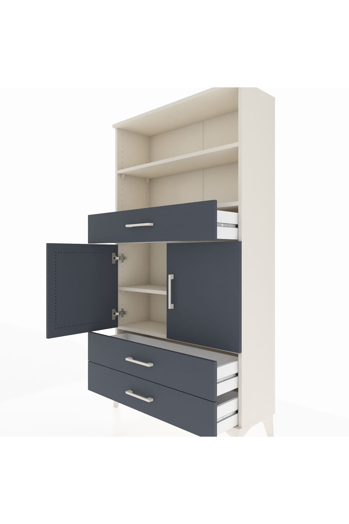 Arges Dolap 4 Raflı 3 Çekmeceli 2 Kapaklı 88x30x163 Aytaşı-Antrasit