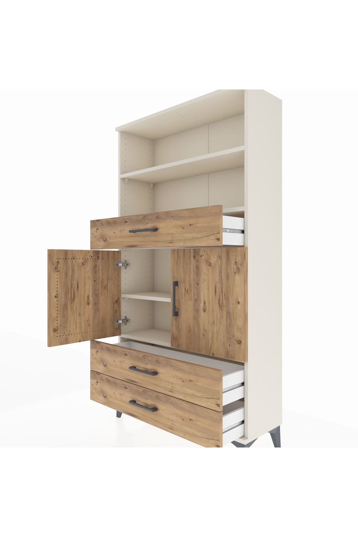 Arges Dolap 4 Raflı 3 Çekmeceli 2 Kapaklı 88x30x163 Aytaşı-Çam