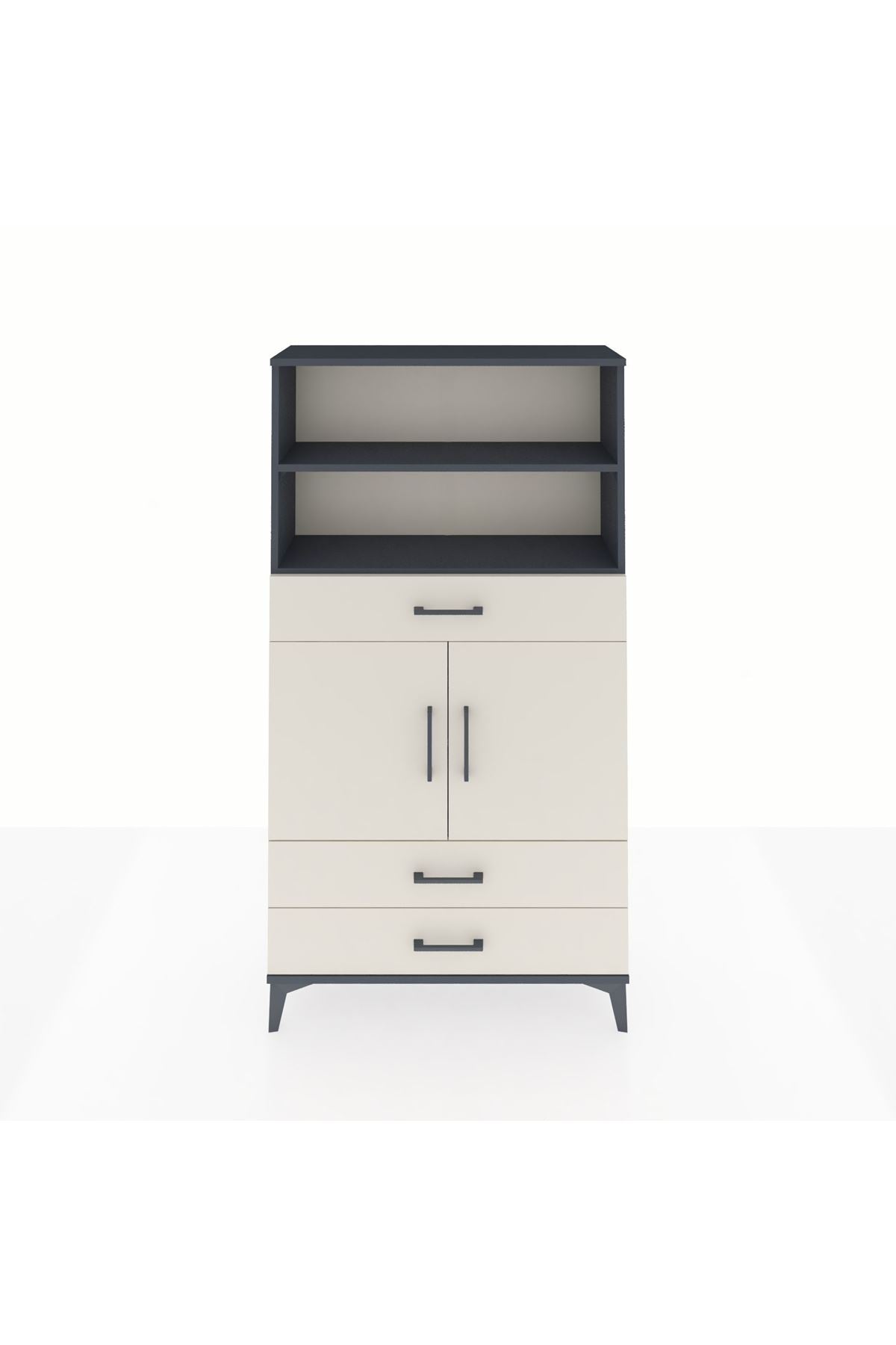 Arges Dolap 4 Raflı 3 Çekmeceli 2 Kapaklı 88x30x163 Antrasit-Aytaşı