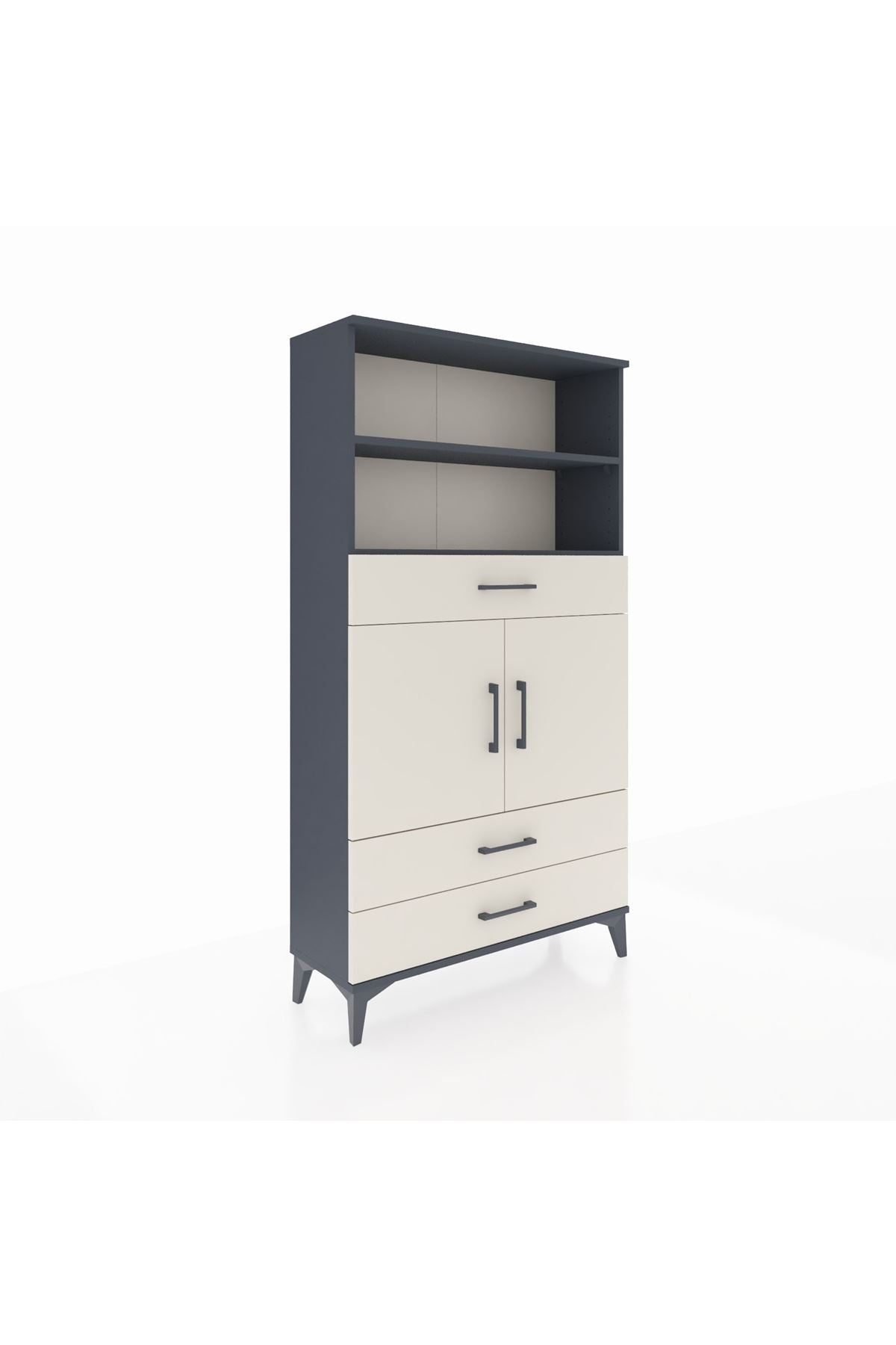 Arges Dolap 4 Raflı 3 Çekmeceli 2 Kapaklı 88x30x163 Antrasit-Aytaşı