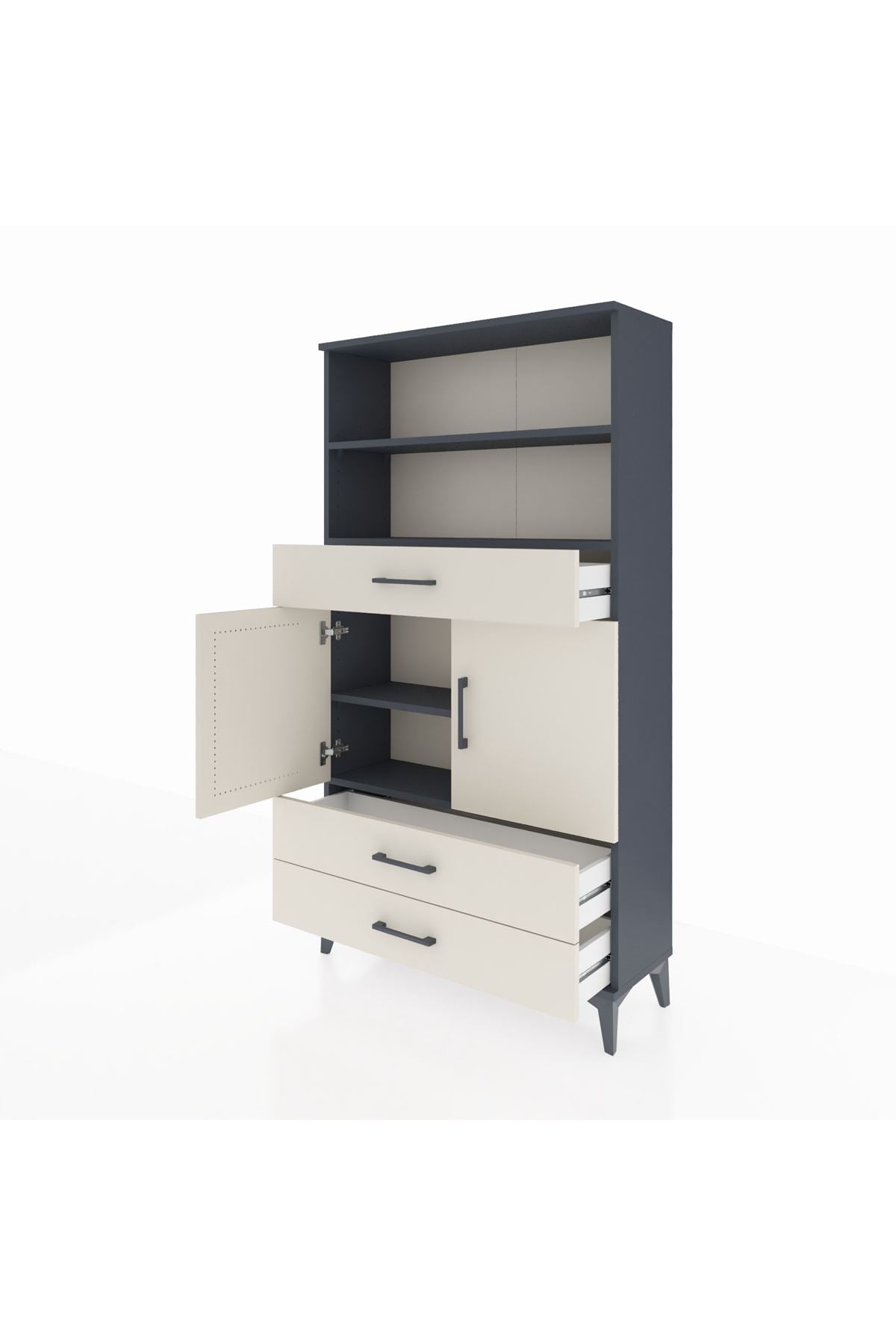 Arges Dolap 4 Raflı 3 Çekmeceli 2 Kapaklı 88x30x163 Antrasit-Aytaşı