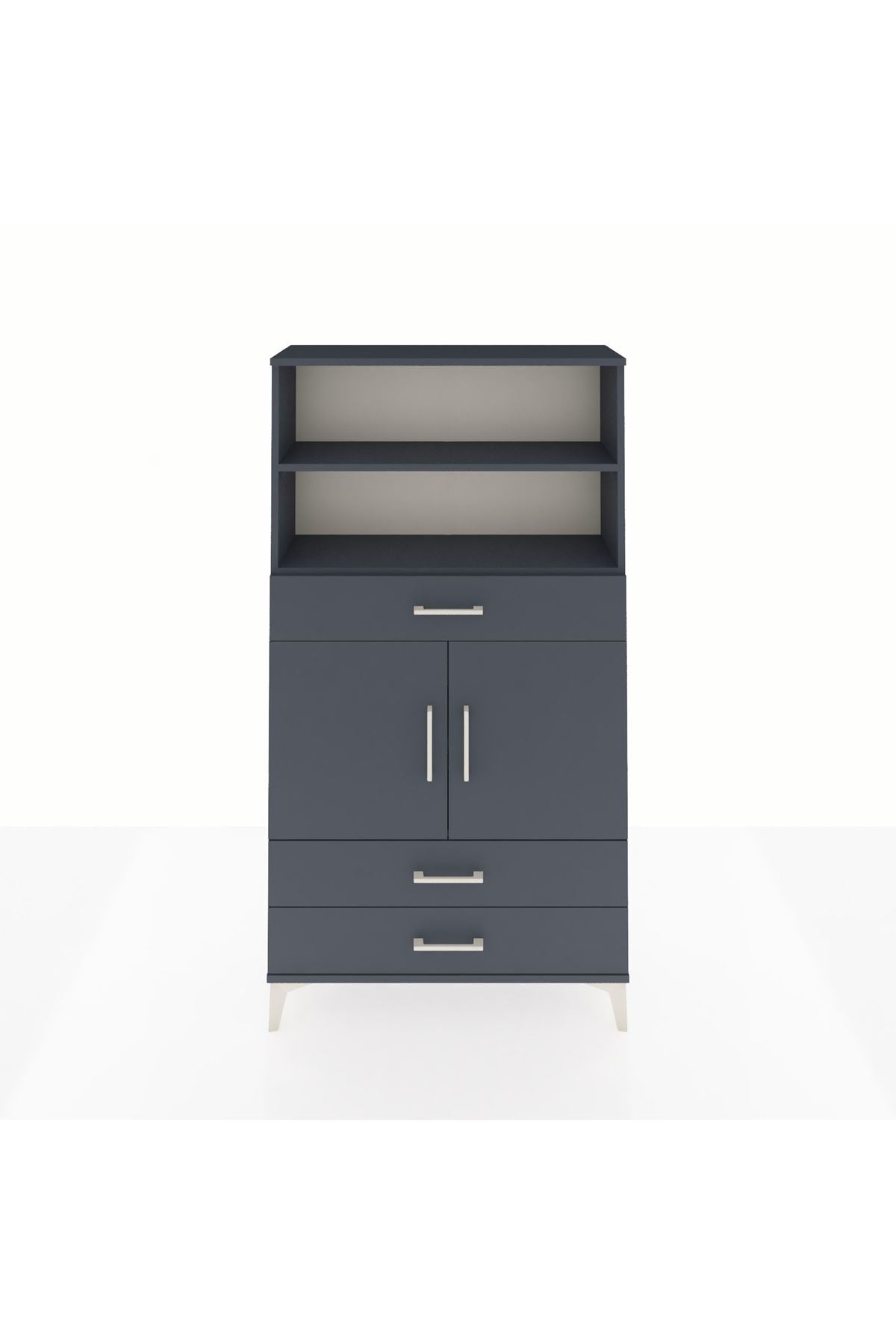 Arges Dolap 4 Raflı 3 Çekmeceli 2 Kapaklı 88x30x163 Antrasit-Antrasit