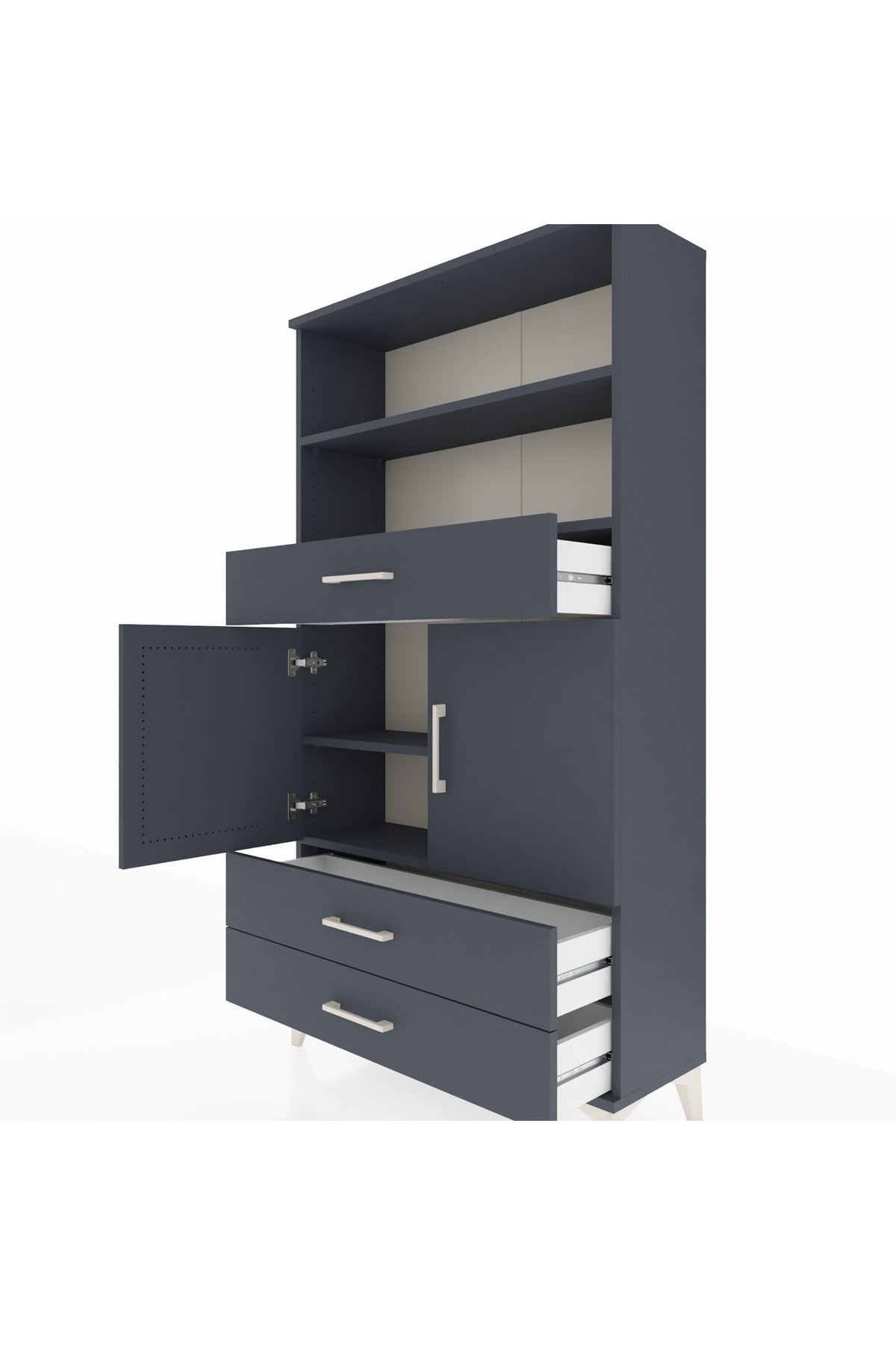 Arges Dolap 4 Raflı 3 Çekmeceli 2 Kapaklı 88x30x163 Antrasit-Antrasit