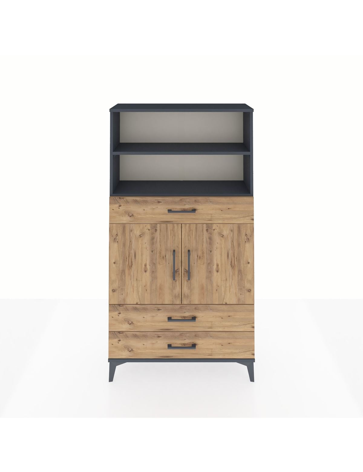 Arges Dolap 4 Raflı 3 Çekmeceli 2 Kapaklı 88x30x163 Antrasit-Çam