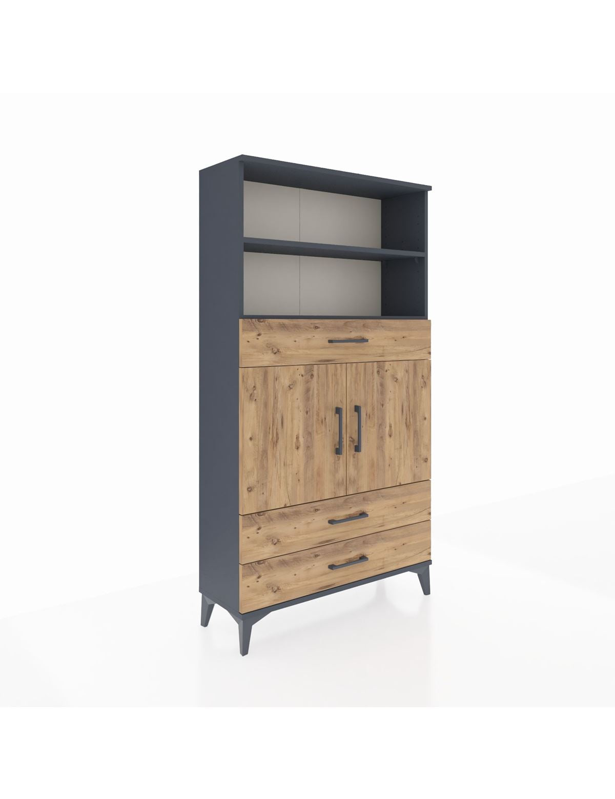 Arges Dolap 4 Raflı 3 Çekmeceli 2 Kapaklı 88x30x163 Antrasit-Çam