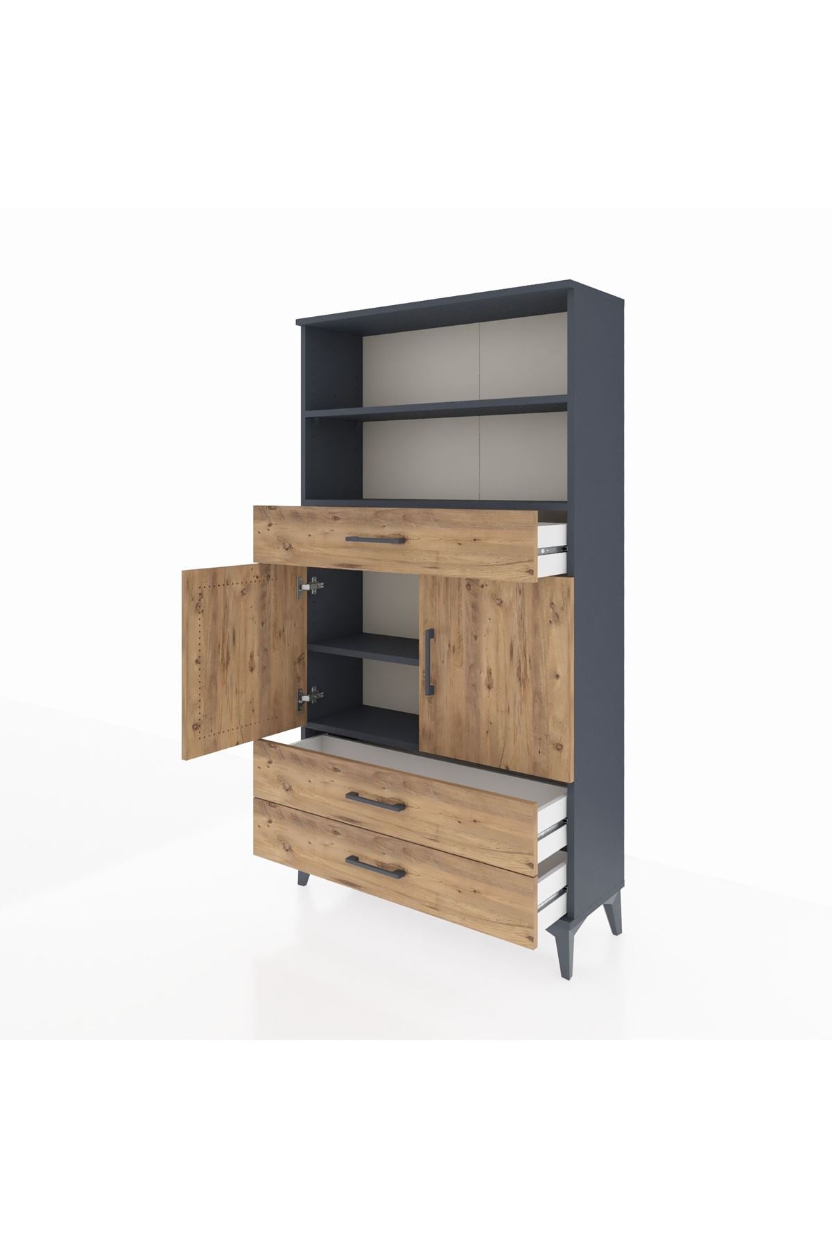 Arges Dolap 4 Raflı 3 Çekmeceli 2 Kapaklı 88x30x163 Antrasit-Çam