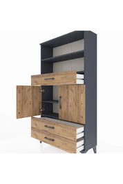 Arges Dolap 4 Raflı 3 Çekmeceli 2 Kapaklı 88x30x163 Antrasit-Çam