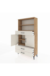 Arges Dolap 4 Raflı 3 Çekmeceli 2 Kapaklı 88x30x163 Çam-Aytaşı