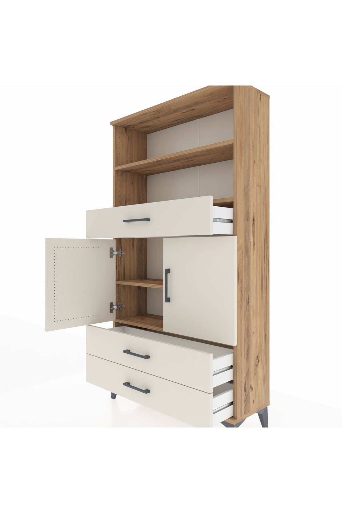 Arges Dolap 4 Raflı 3 Çekmeceli 2 Kapaklı 88x30x163 Çam-Aytaşı