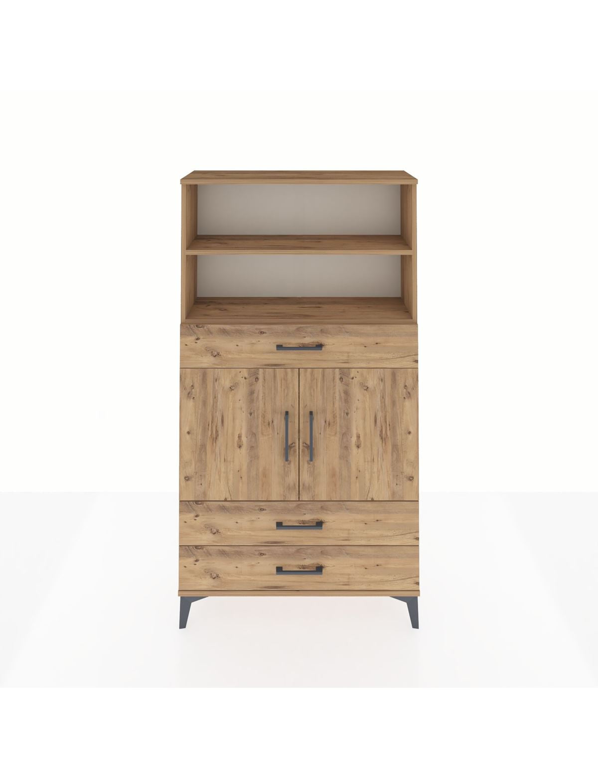 Arges Dolap 4 Raflı 3 Çekmeceli 2 Kapaklı 88x30x163 Çam-Çam