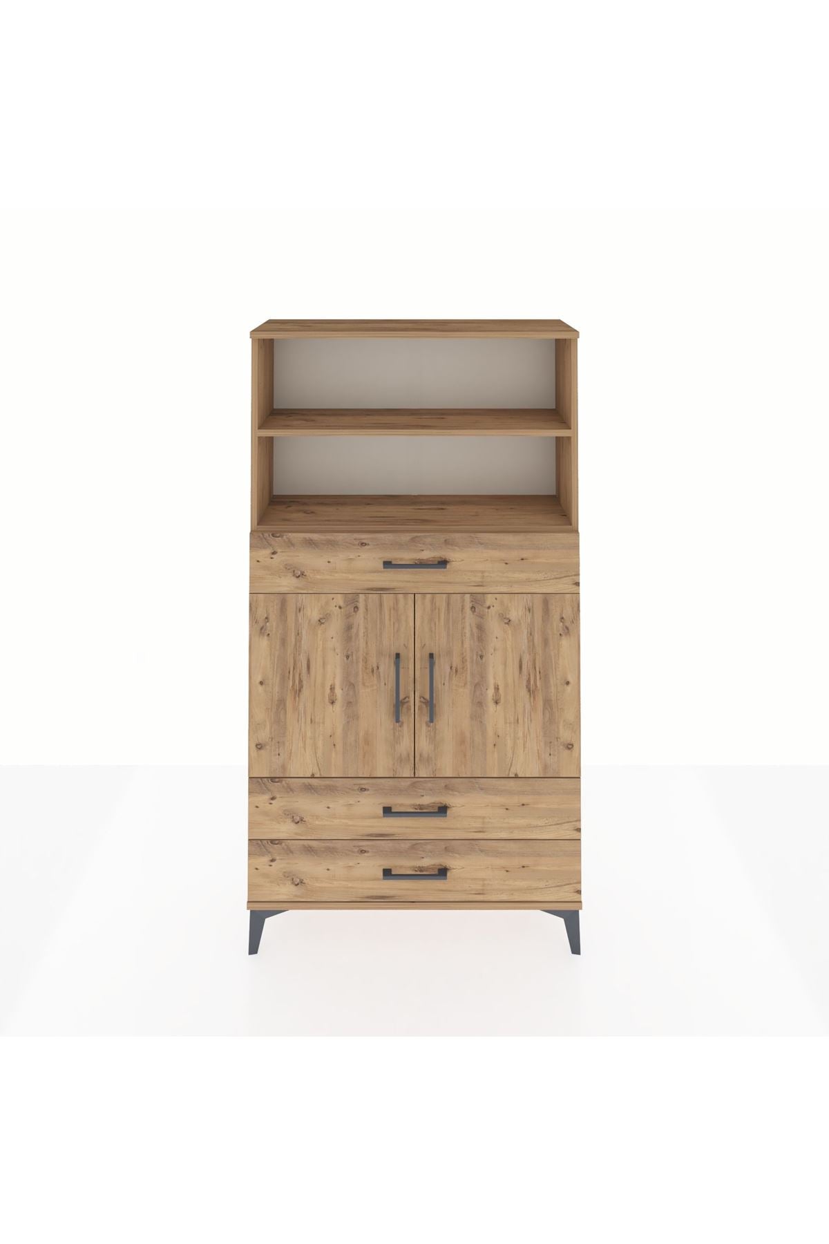 Arges Dolap 4 Raflı 3 Çekmeceli 2 Kapaklı 88x30x163 Çam-Çam