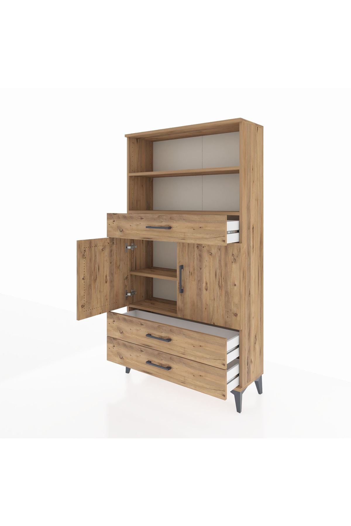 Arges Dolap 4 Raflı 3 Çekmeceli 2 Kapaklı 88x30x163 Çam-Çam