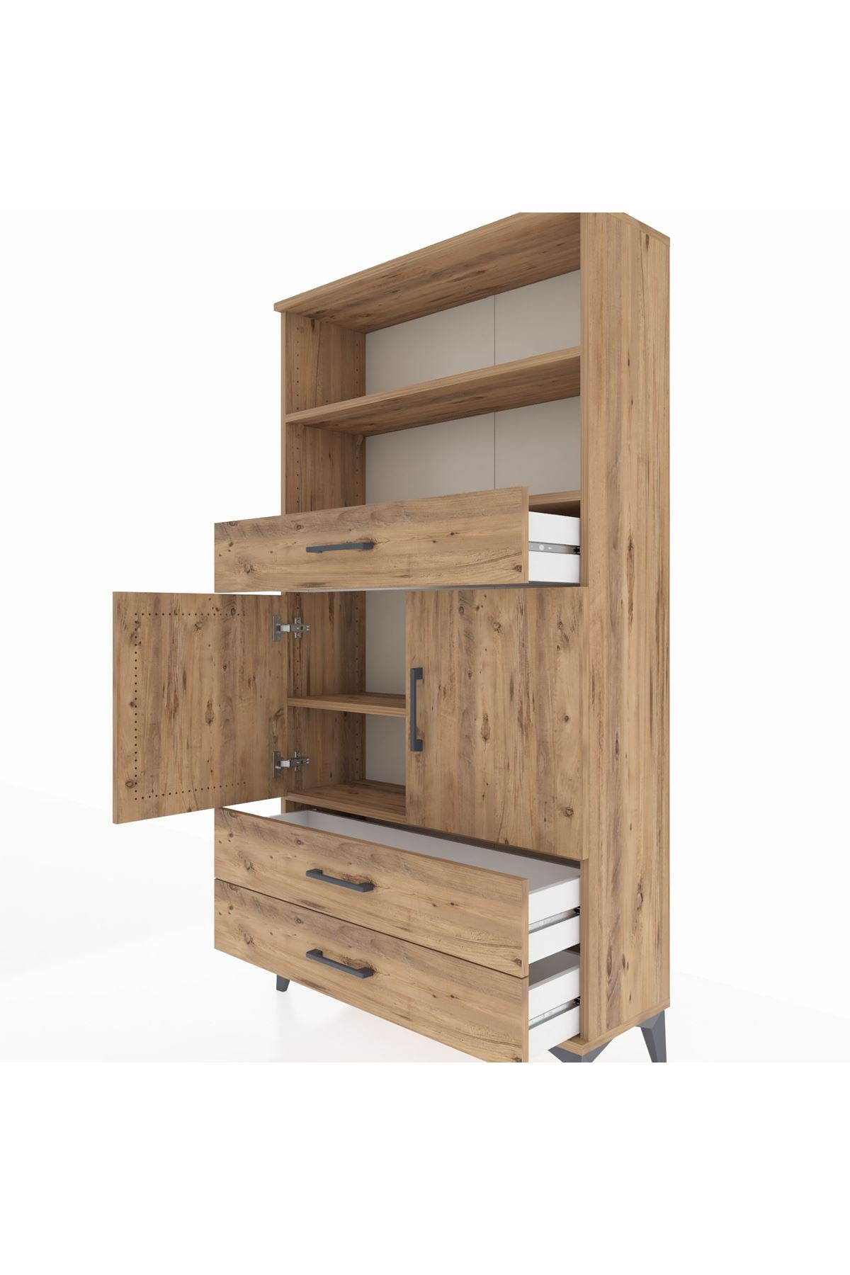 Arges Dolap 4 Raflı 3 Çekmeceli 2 Kapaklı 88x30x163 Çam-Çam