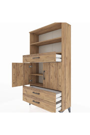 Arges Dolap 4 Raflı 3 Çekmeceli 2 Kapaklı 88x30x163 Çam-Çam