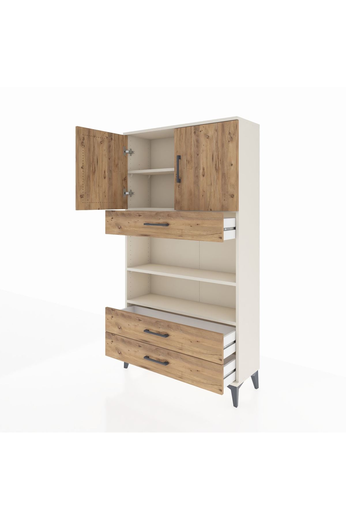 Arges Dolap 4 Raflı 3 Çekmeceli 2 Kapaklı 88x30x163 Aytaşı-Çam