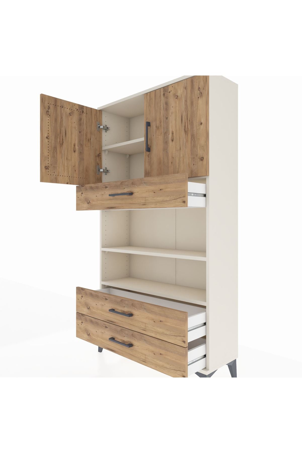 Arges Dolap 4 Raflı 3 Çekmeceli 2 Kapaklı 88x30x163 Aytaşı-Çam