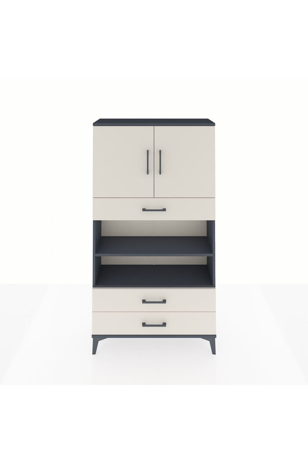 Arges Dolap 4 Raflı 3 Çekmeceli 2 Kapaklı 88x30x163 Antrasit-Aytaşı