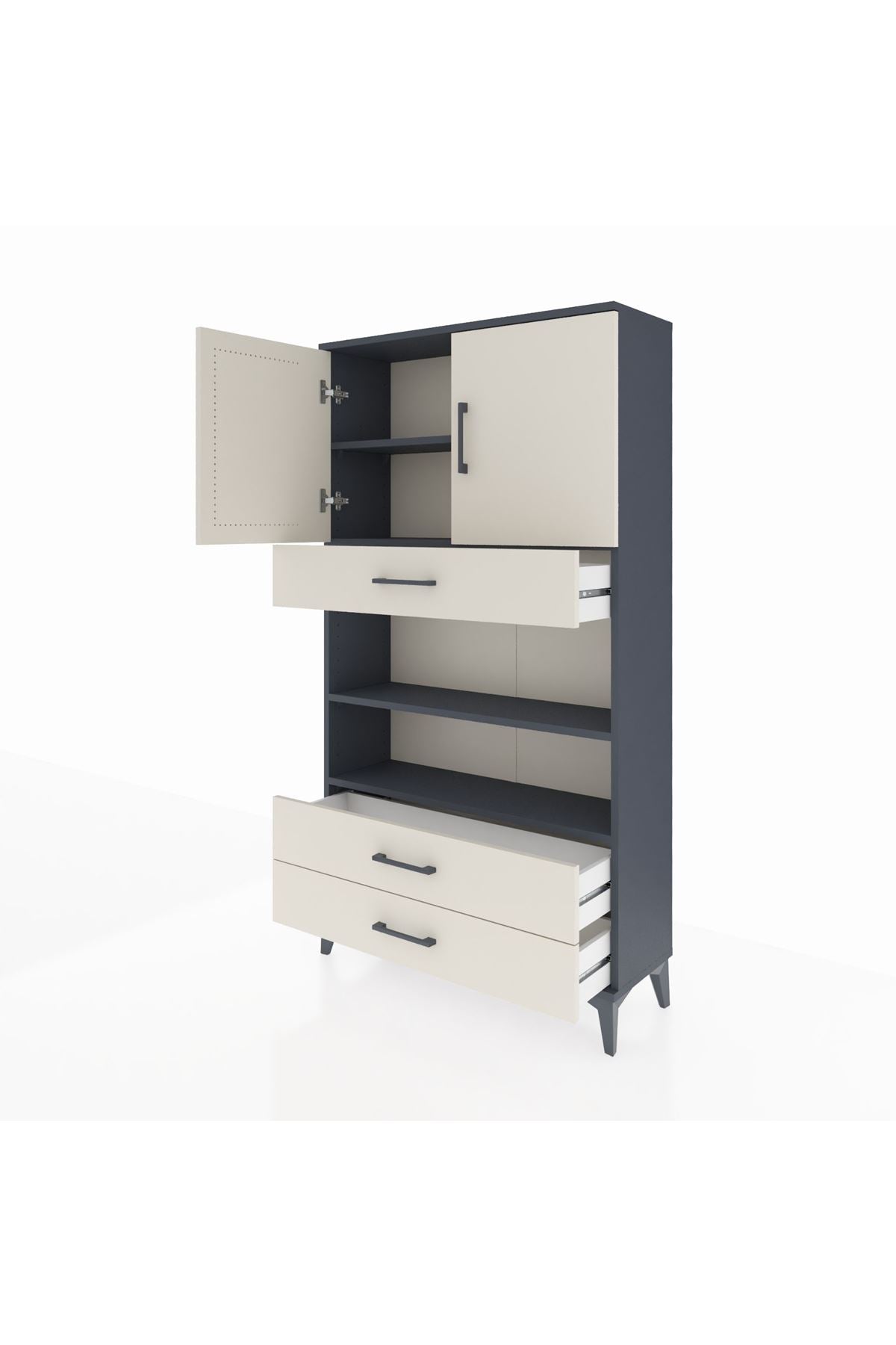 Arges Dolap 4 Raflı 3 Çekmeceli 2 Kapaklı 88x30x163 Antrasit-Aytaşı