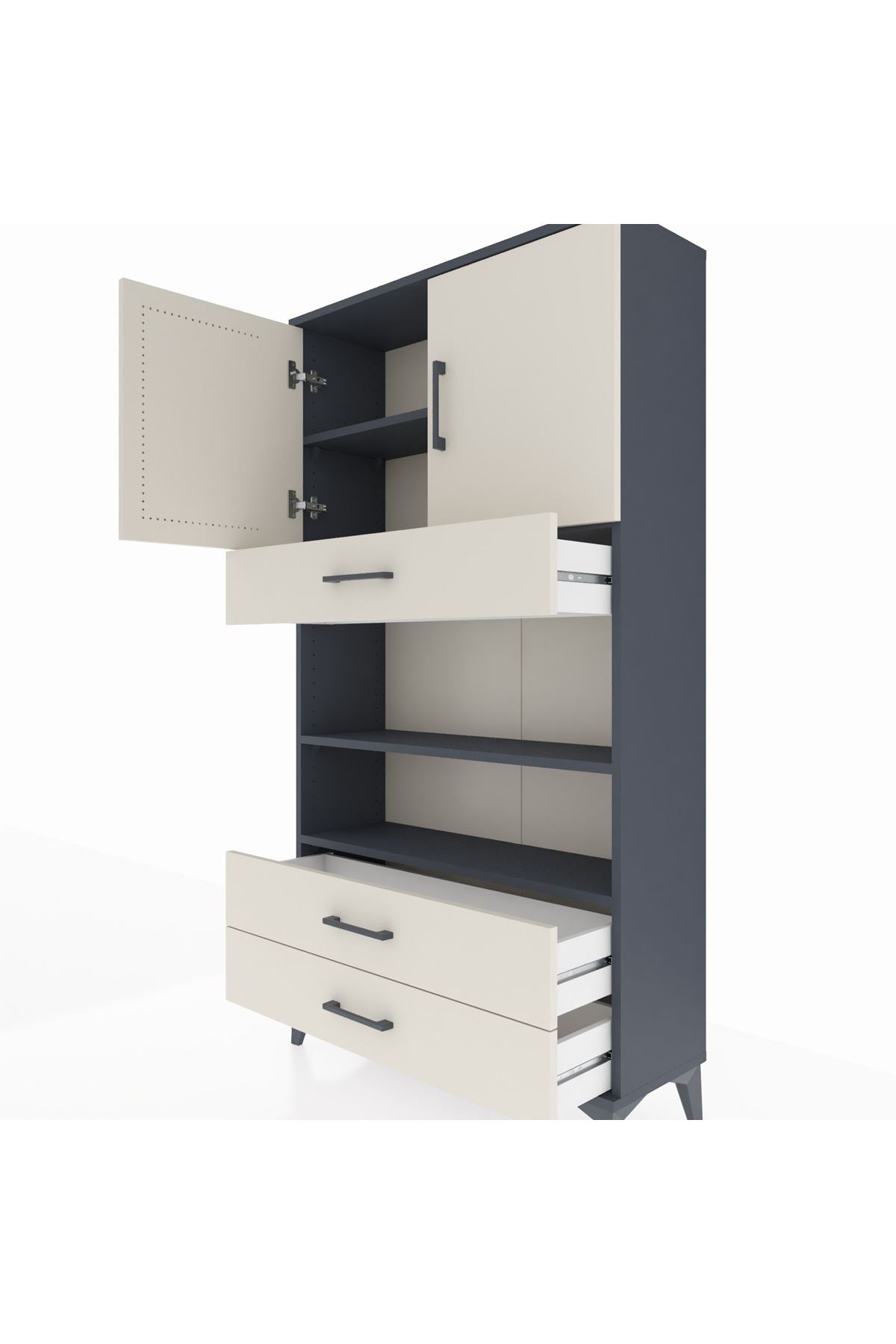 Arges Dolap 4 Raflı 3 Çekmeceli 2 Kapaklı 88x30x163 Antrasit-Aytaşı