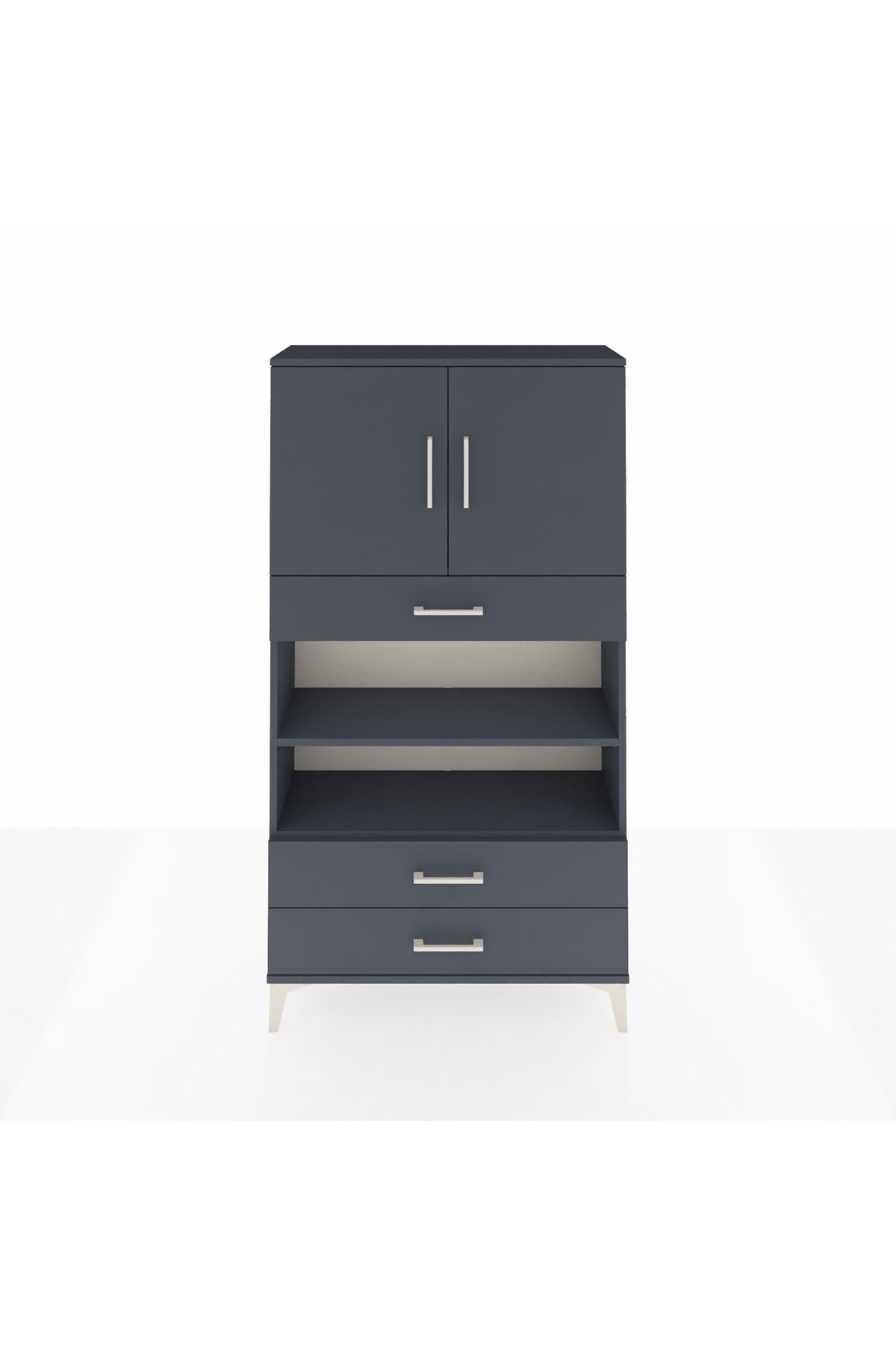 Arges Dolap 4 Raflı 3 Çekmeceli 2 Kapaklı 88x30x163 Antrasit-Antrasit