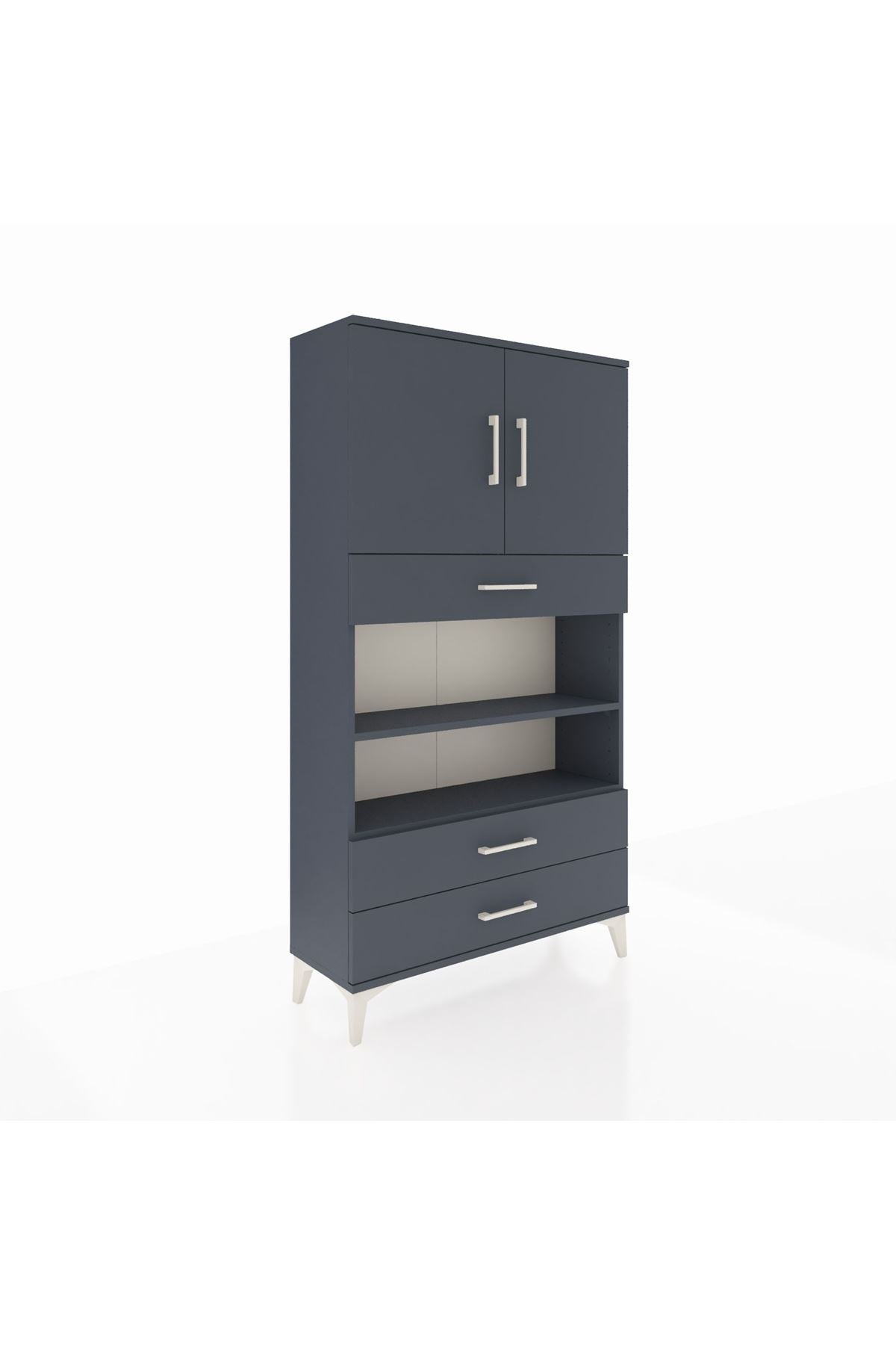 Arges Dolap 4 Raflı 3 Çekmeceli 2 Kapaklı 88x30x163 Antrasit-Antrasit