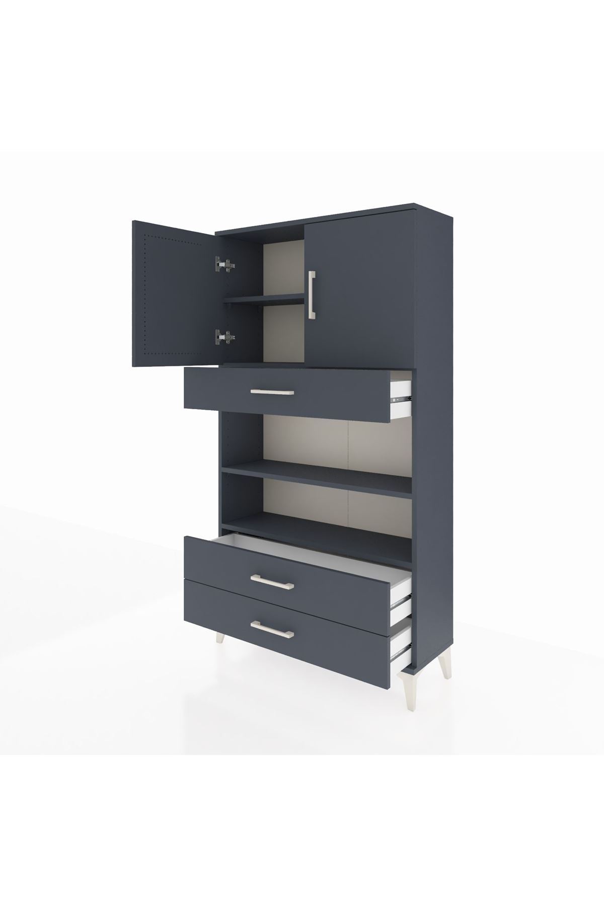 Arges Dolap 4 Raflı 3 Çekmeceli 2 Kapaklı 88x30x163 Antrasit-Antrasit