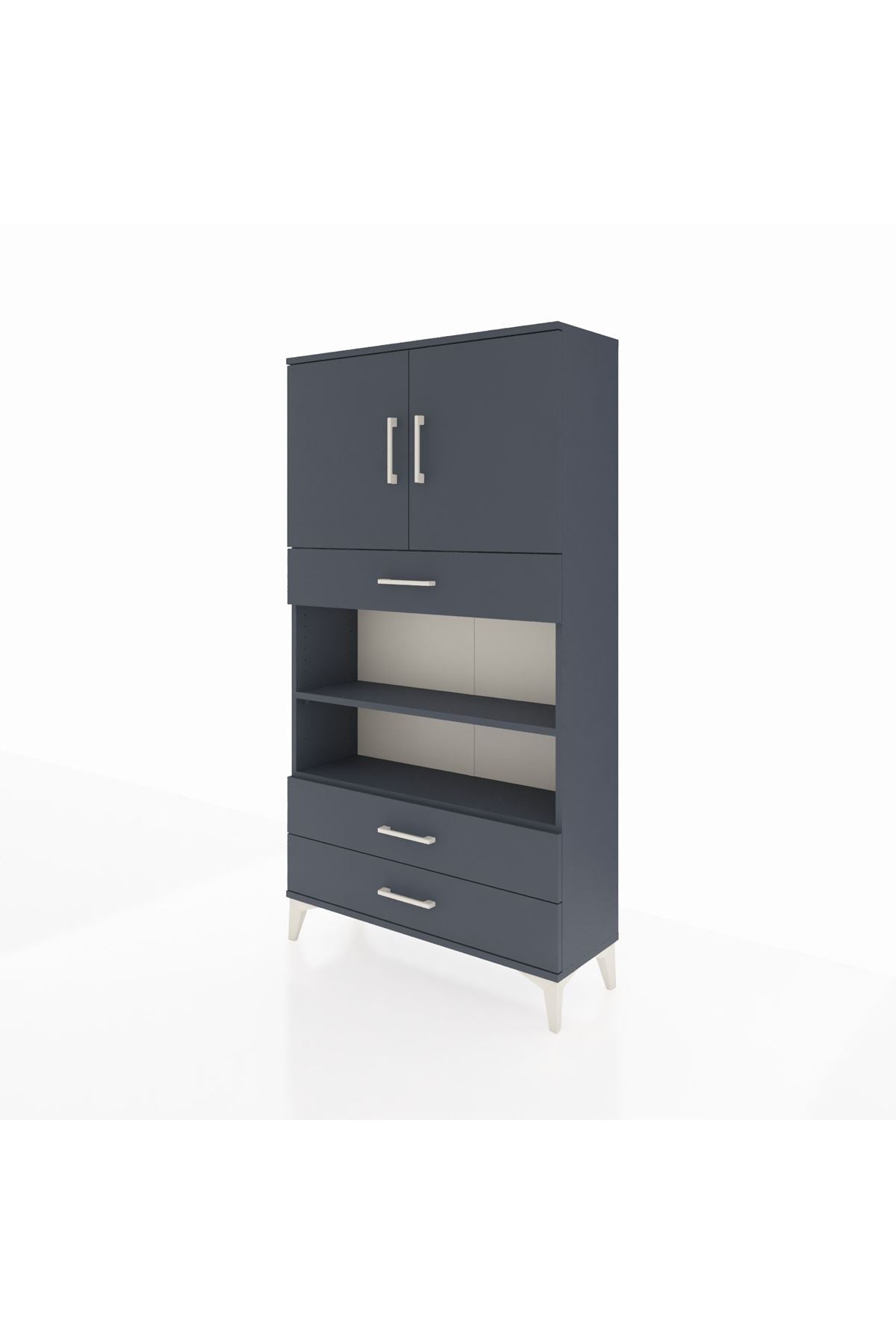 Arges Dolap 4 Raflı 3 Çekmeceli 2 Kapaklı 88x30x163 Antrasit-Antrasit