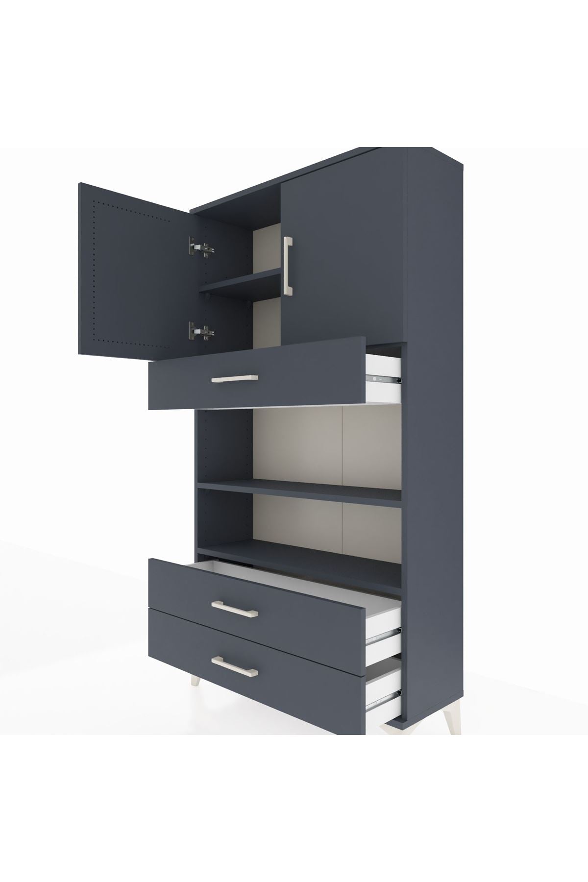 Arges Dolap 4 Raflı 3 Çekmeceli 2 Kapaklı 88x30x163 Antrasit-Antrasit