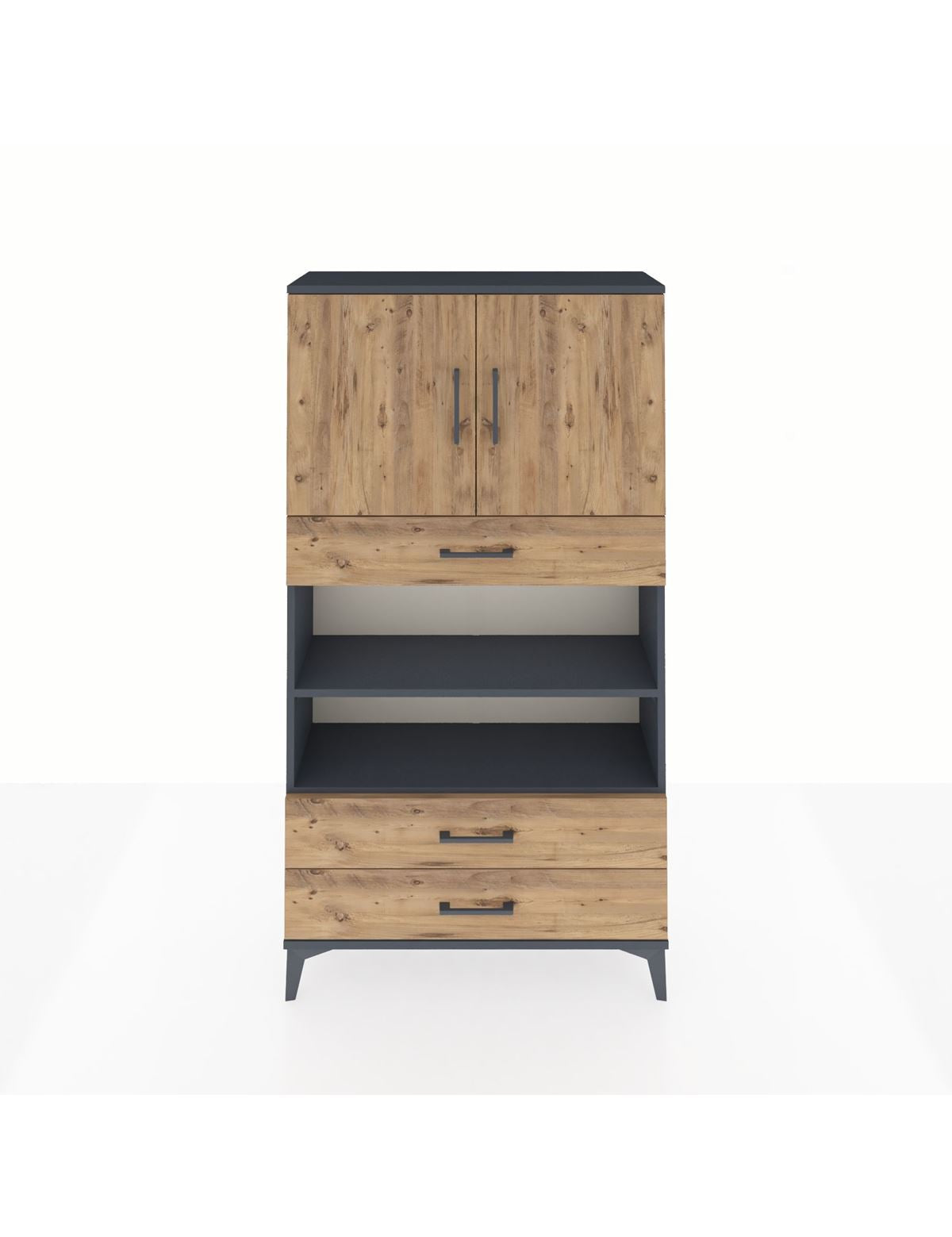 Arges Dolap 4 Raflı 3 Çekmeceli 2 Kapaklı 88x30x163 Antrasit-Çam