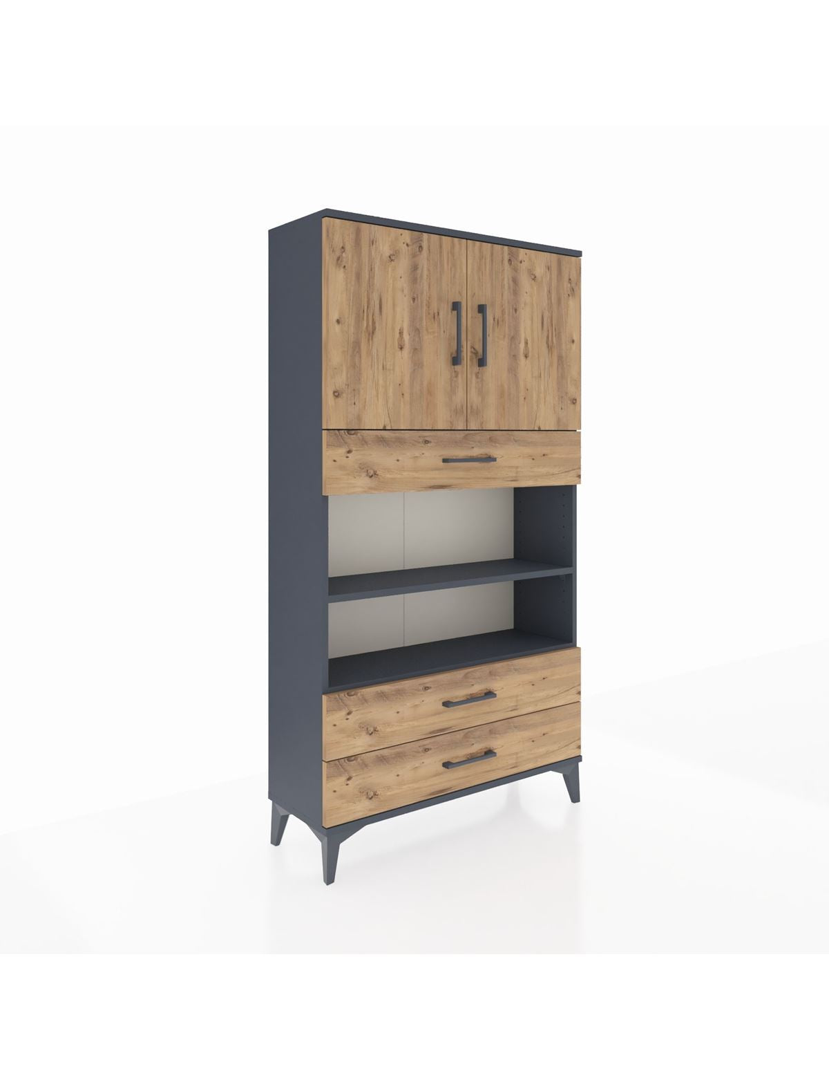 Arges Dolap 4 Raflı 3 Çekmeceli 2 Kapaklı 88x30x163 Antrasit-Çam