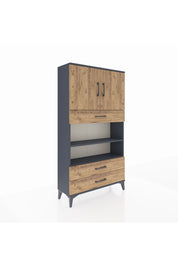 Arges Dolap 4 Raflı 3 Çekmeceli 2 Kapaklı 88x30x163 Antrasit-Çam