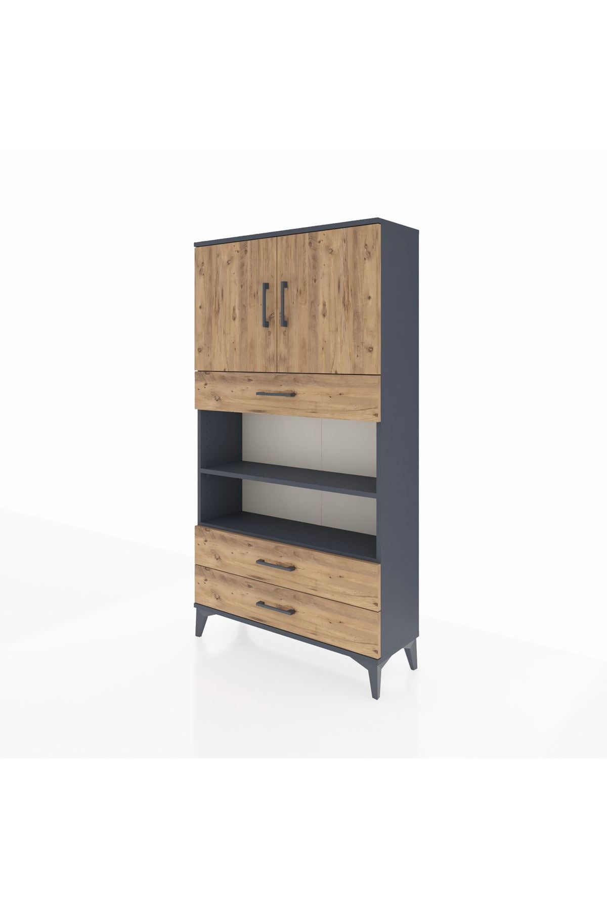 Arges Dolap 4 Raflı 3 Çekmeceli 2 Kapaklı 88x30x163 Antrasit-Çam