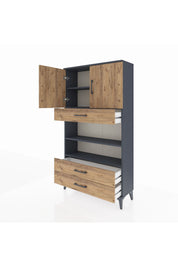 Arges Dolap 4 Raflı 3 Çekmeceli 2 Kapaklı 88x30x163 Antrasit-Çam