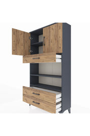 Arges Dolap 4 Raflı 3 Çekmeceli 2 Kapaklı 88x30x163 Antrasit-Çam