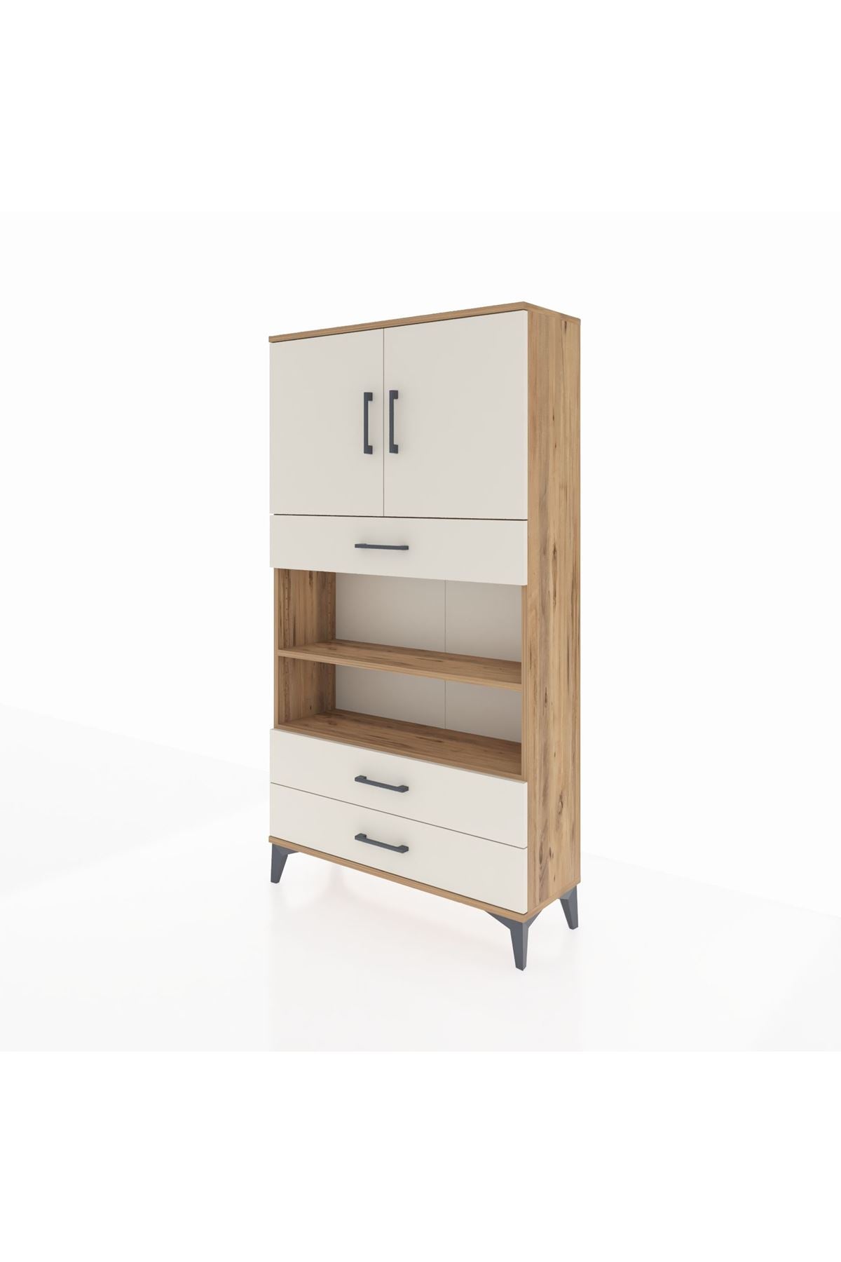 Arges Dolap 4 Raflı 3 Çekmeceli 2 Kapaklı 88x30x163 Çam-Aytaşı