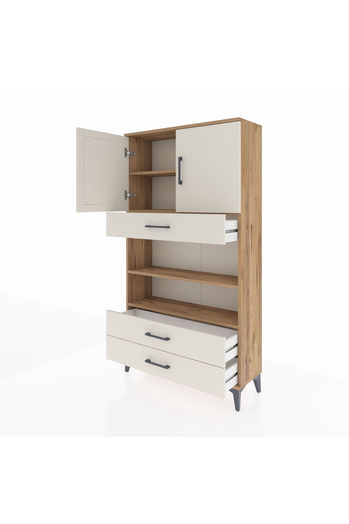 Arges Dolap 4 Raflı 3 Çekmeceli 2 Kapaklı 88x30x163 Çam-Aytaşı