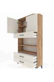 Arges Dolap 4 Raflı 3 Çekmeceli 2 Kapaklı 88x30x163 Çam-Aytaşı