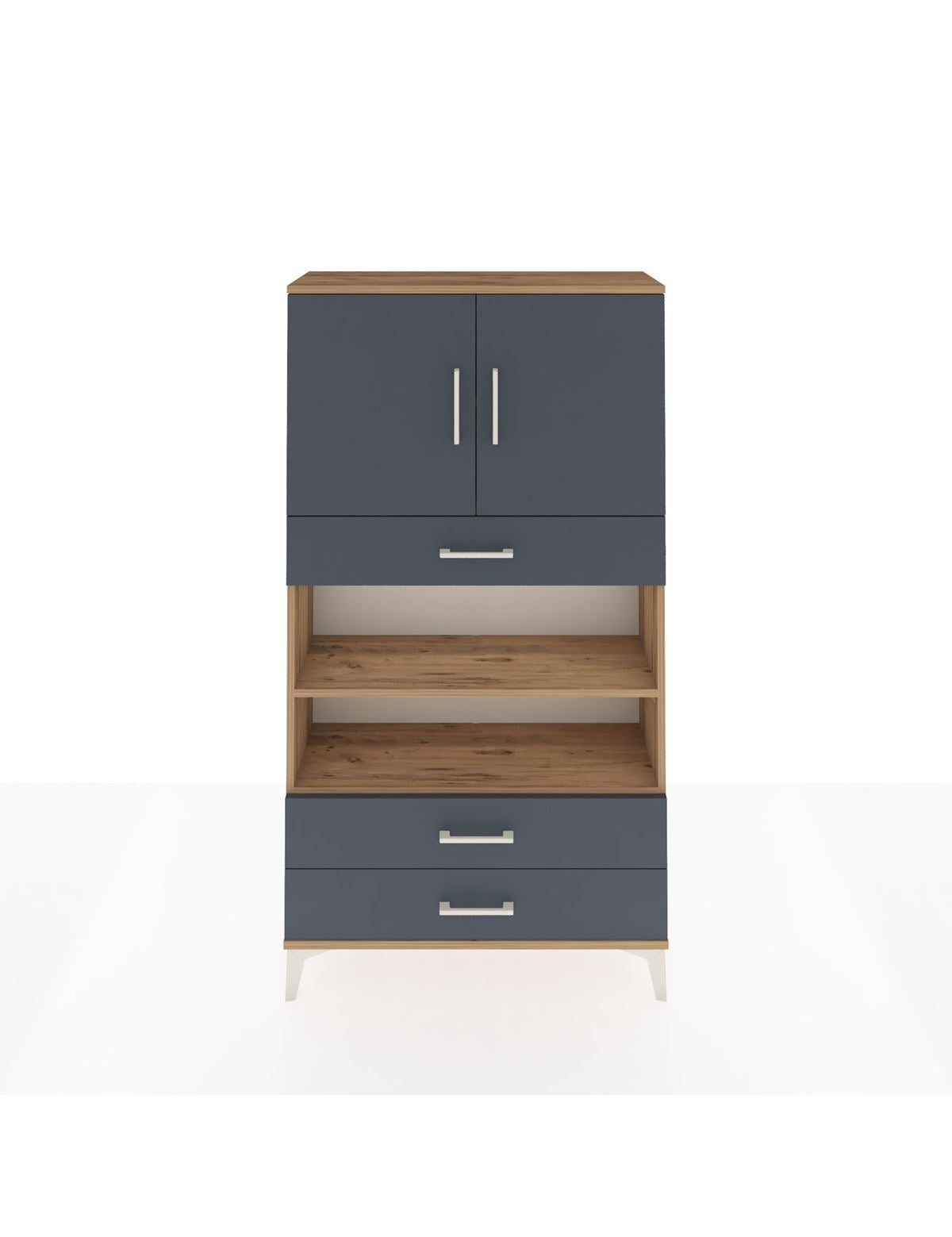 Arges Dolap 4 Raflı 3 Çekmeceli 2 Kapaklı 88x30x163 Çam-Antrasit