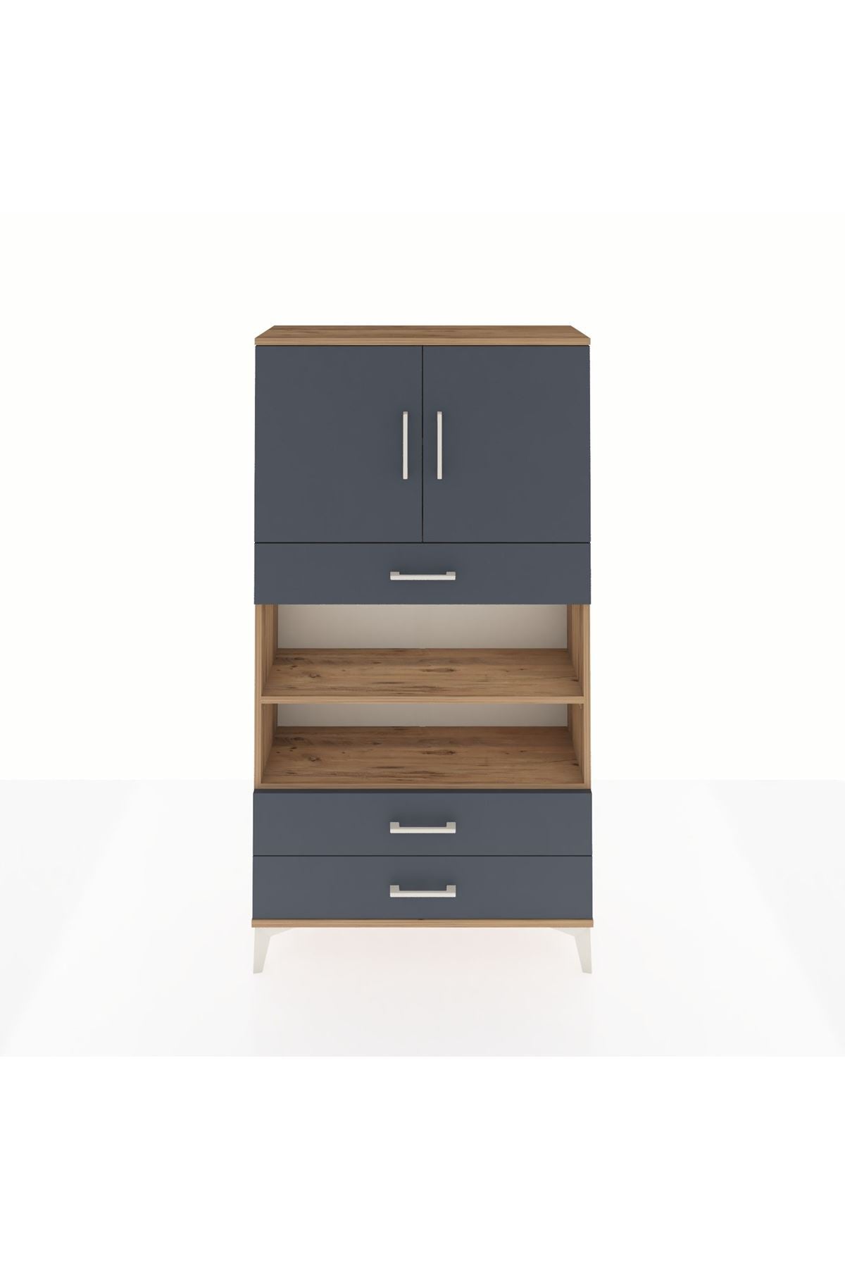 Arges Dolap 4 Raflı 3 Çekmeceli 2 Kapaklı 88x30x163 Çam-Antrasit