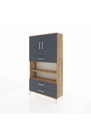 Arges Dolap 4 Raflı 3 Çekmeceli 2 Kapaklı 88x30x163 Çam-Antrasit