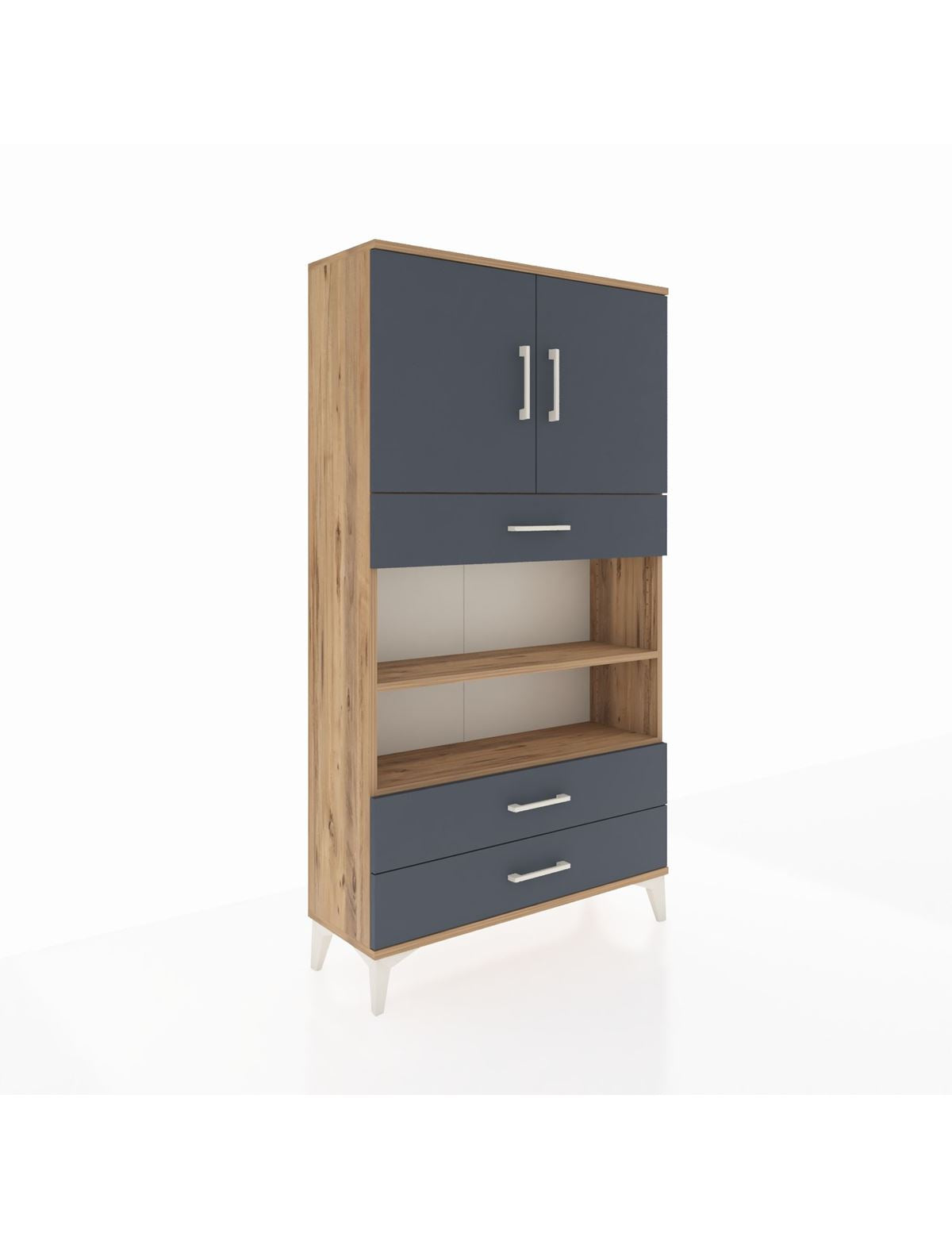 Arges Dolap 4 Raflı 3 Çekmeceli 2 Kapaklı 88x30x163 Çam-Antrasit