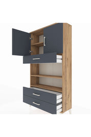 Arges Dolap 4 Raflı 3 Çekmeceli 2 Kapaklı 88x30x163 Çam-Antrasit