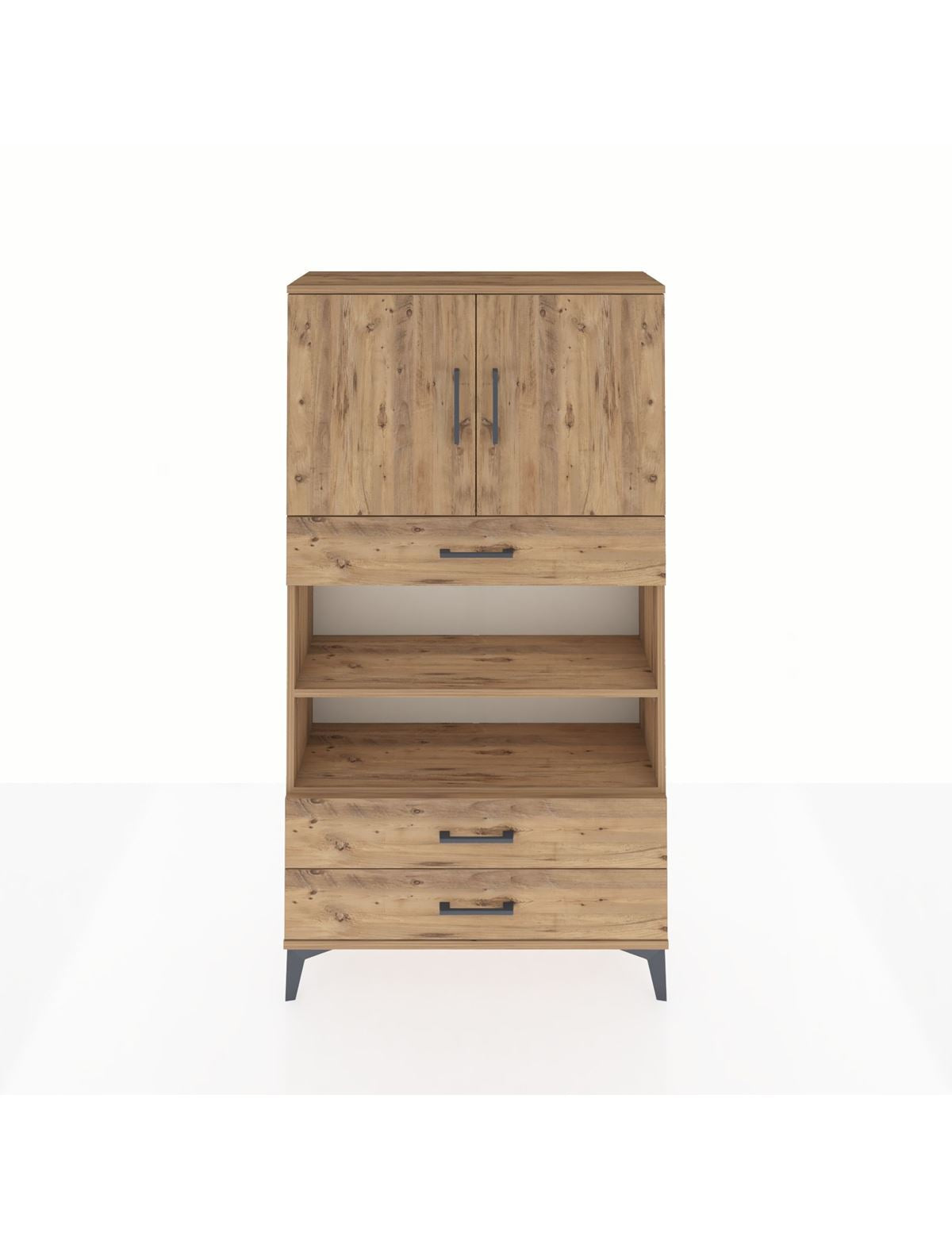 Arges Dolap 4 Raflı 3 Çekmeceli 2 Kapaklı 88x30x163 Çam-Çam