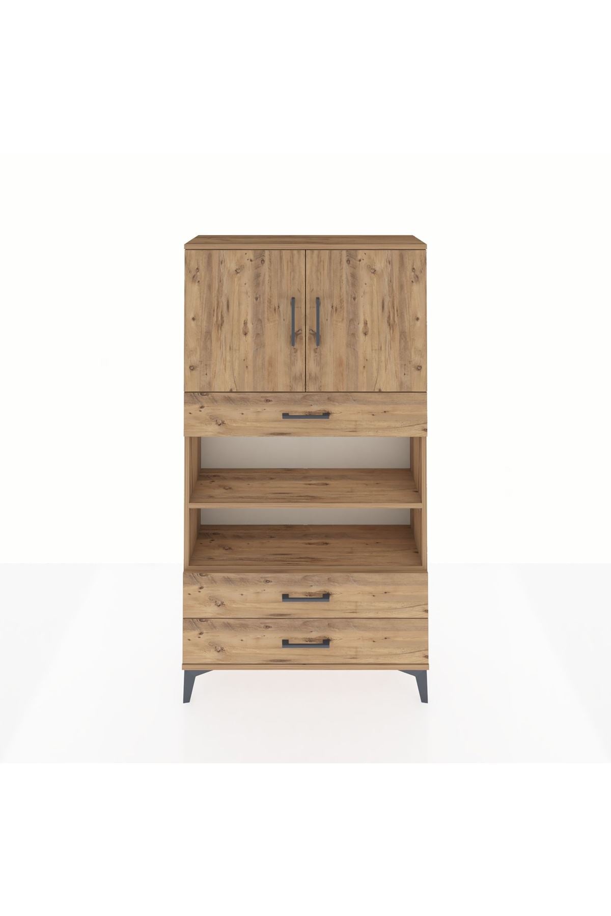 Arges Dolap 4 Raflı 3 Çekmeceli 2 Kapaklı 88x30x163 Çam-Çam