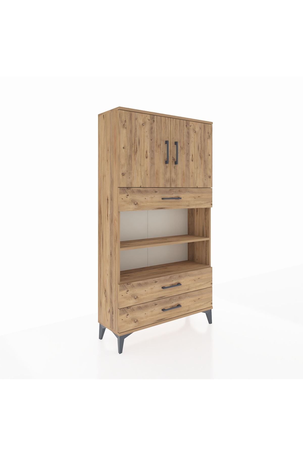 Arges Dolap 4 Raflı 3 Çekmeceli 2 Kapaklı 88x30x163 Çam-Çam