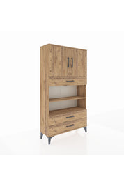 Arges Dolap 4 Raflı 3 Çekmeceli 2 Kapaklı 88x30x163 Çam-Çam
