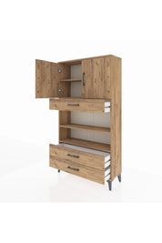 Arges Dolap 4 Raflı 3 Çekmeceli 2 Kapaklı 88x30x163 Çam-Çam