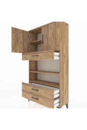 Arges Dolap 4 Raflı 3 Çekmeceli 2 Kapaklı 88x30x163 Çam-Çam
