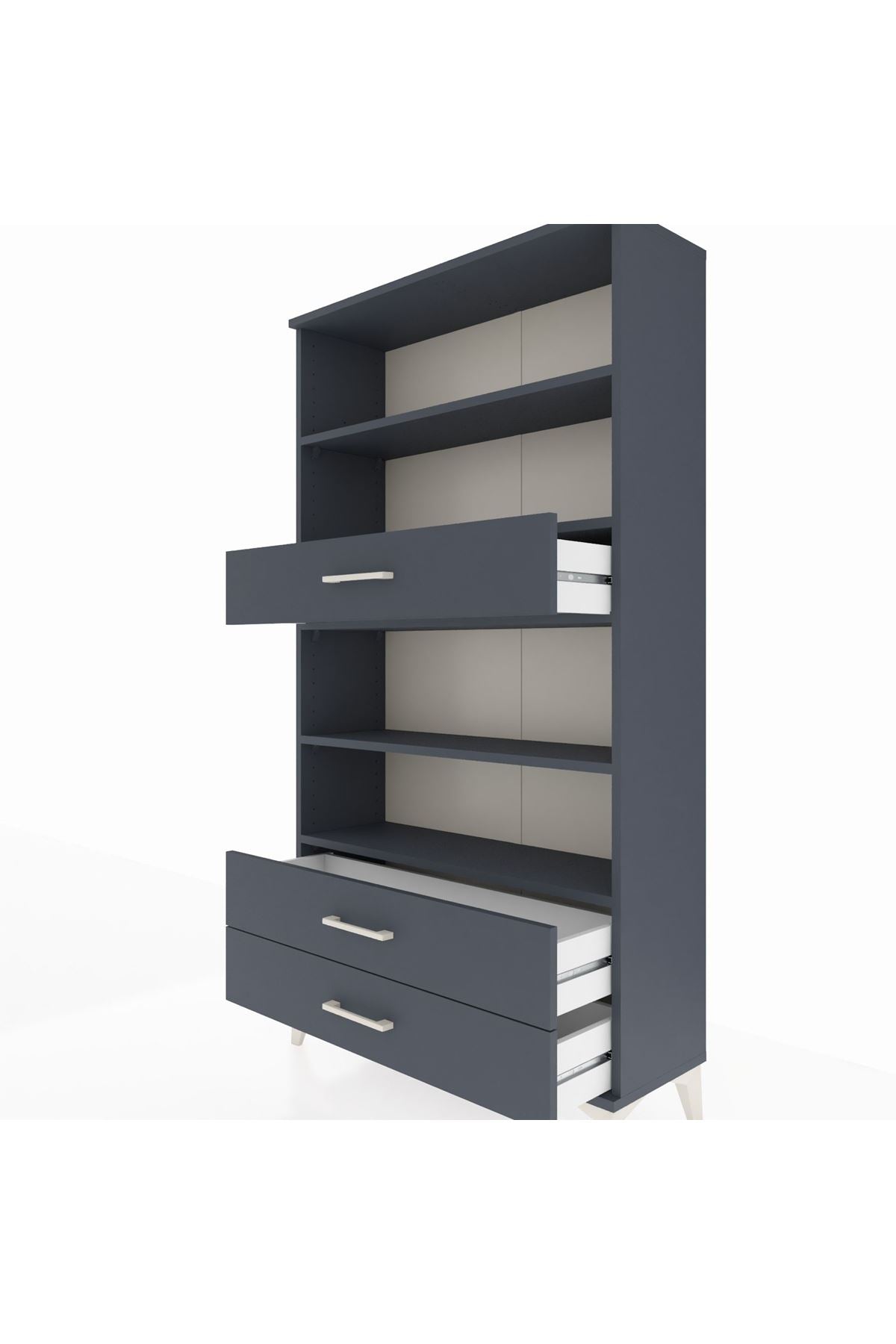 Arges Dolap 4 Raflı 3 Çekmeceli 88x30x163 Antrasit-Antrasit